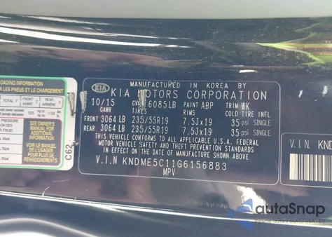 2016 Kia Sedona Sx Luxury z USA, uszkodzony, nr VIN KNDME5C11G6156883